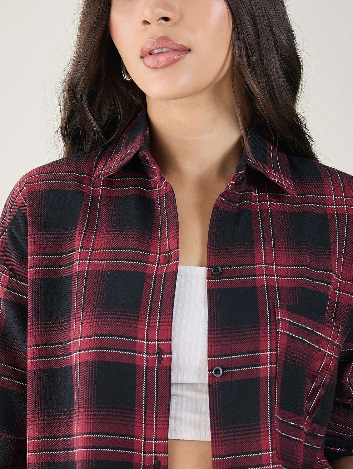 women checkered long sleeve oversized shirt - 22147440 -  Standard Image - 5