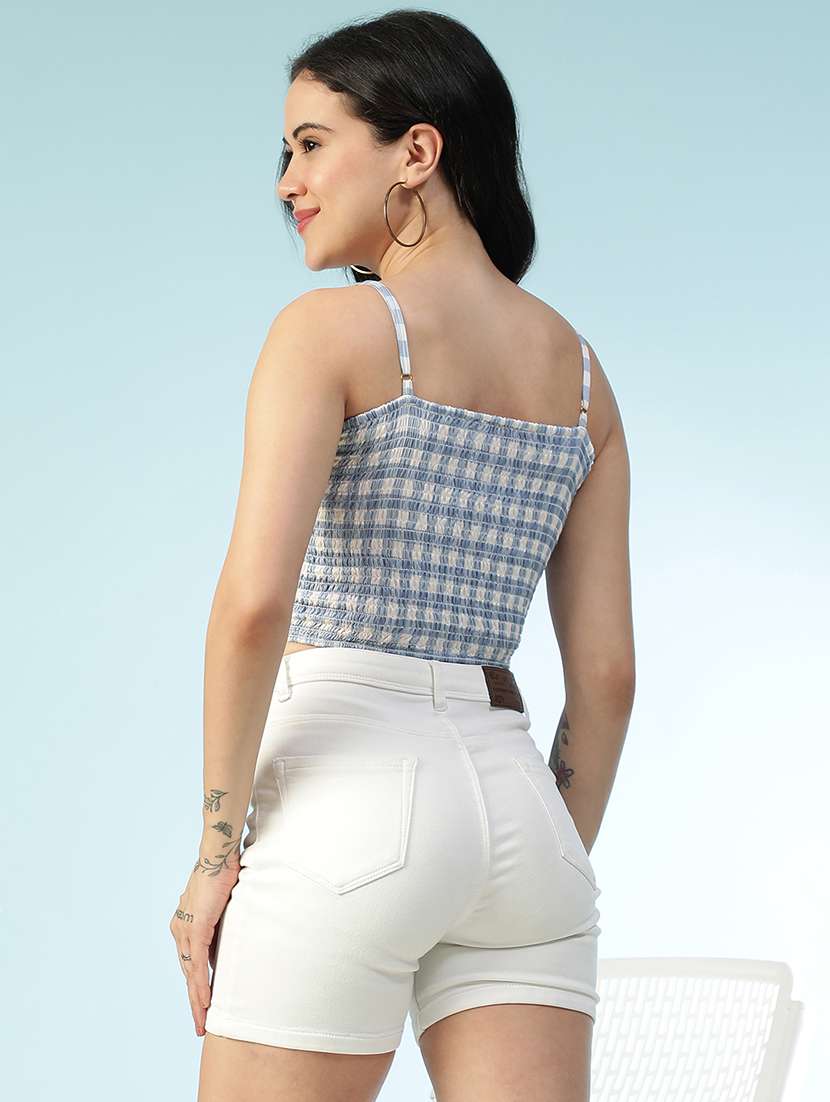 women checkered shoulder strap smocked crop top - 22147446 -  Standard Image - 5