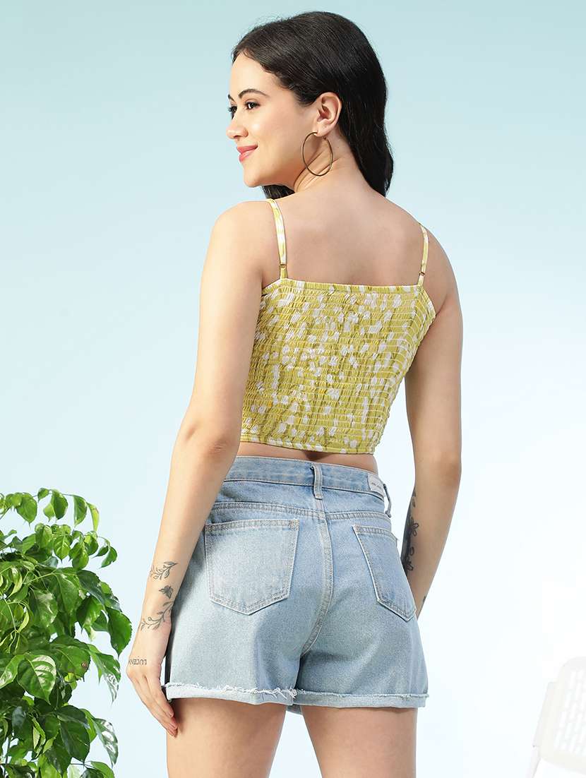 women printed shoulder strap smocked crop top - 22147447 -  Standard Image - 3