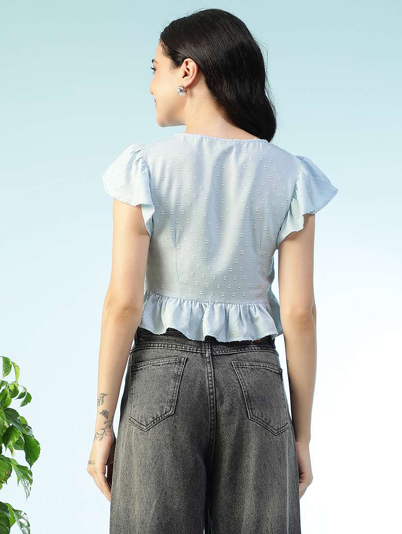 women solid short sleeve ruffle top - 22147451 -  Standard Image - 3