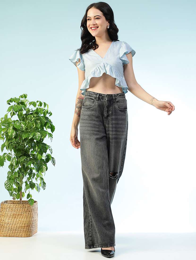 women solid short sleeve ruffle top - 22147451 -  Standard Image - 5