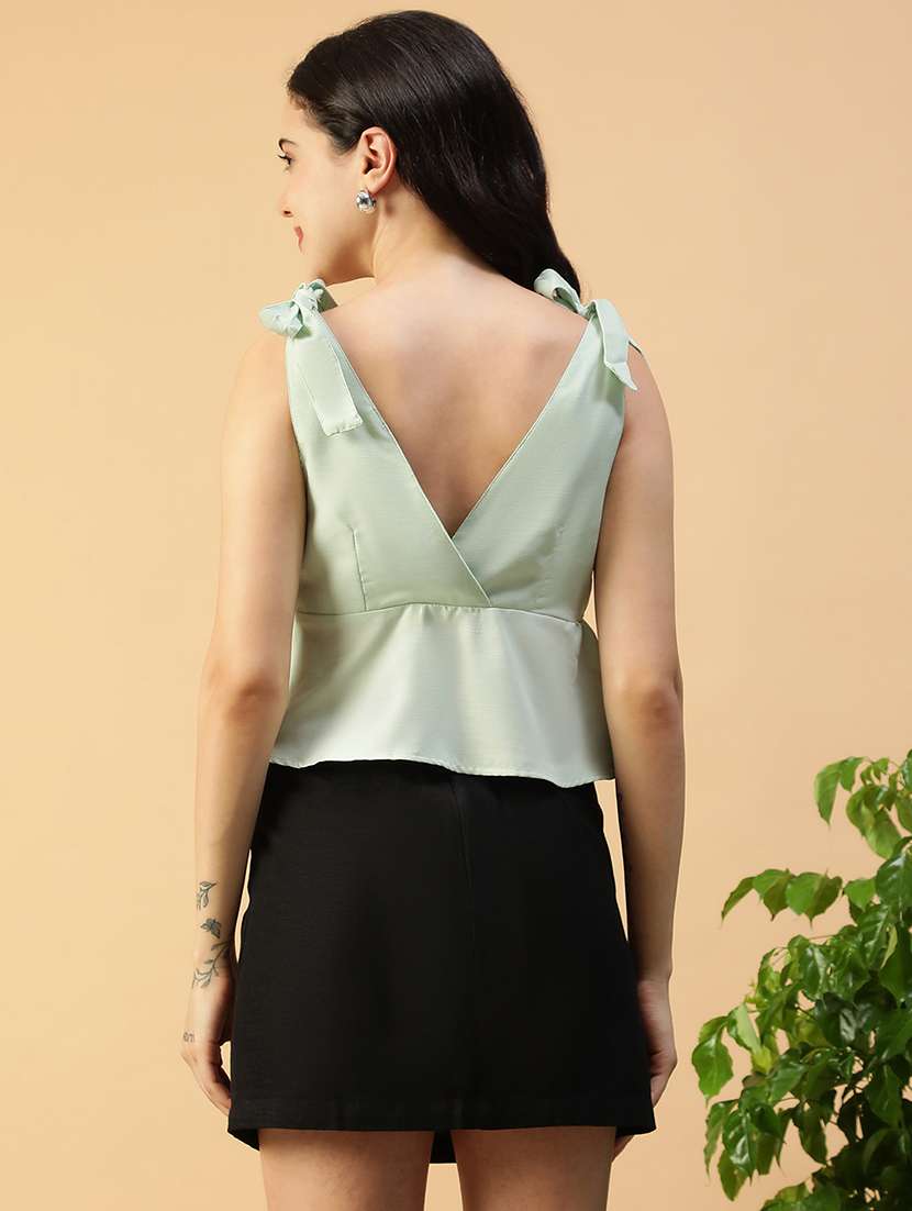 women solid overlap neck sleeveless peplum top - 22147455 -  Standard Image - 3