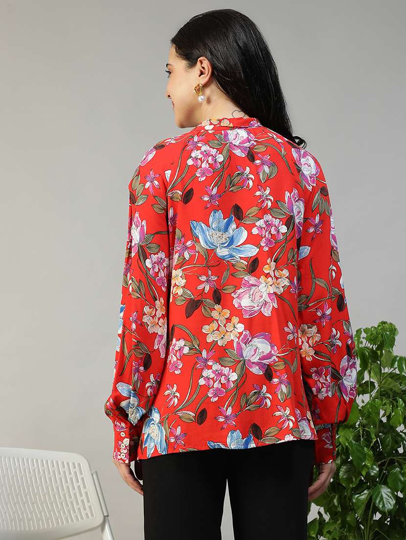 women floral printg long sleeve tie up neck top - 22147461 -  Standard Image - 3