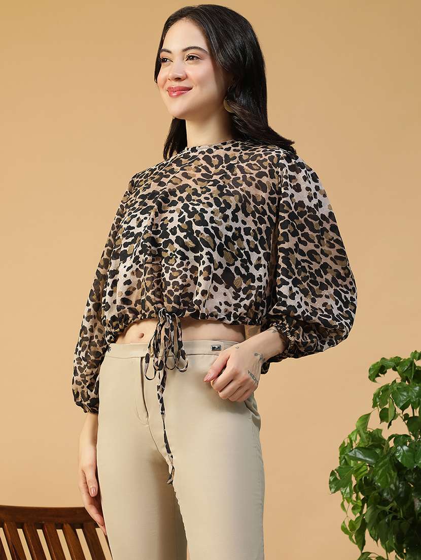 women animal print puff sleeve blouson top - 22147471 -  Standard Image - 3