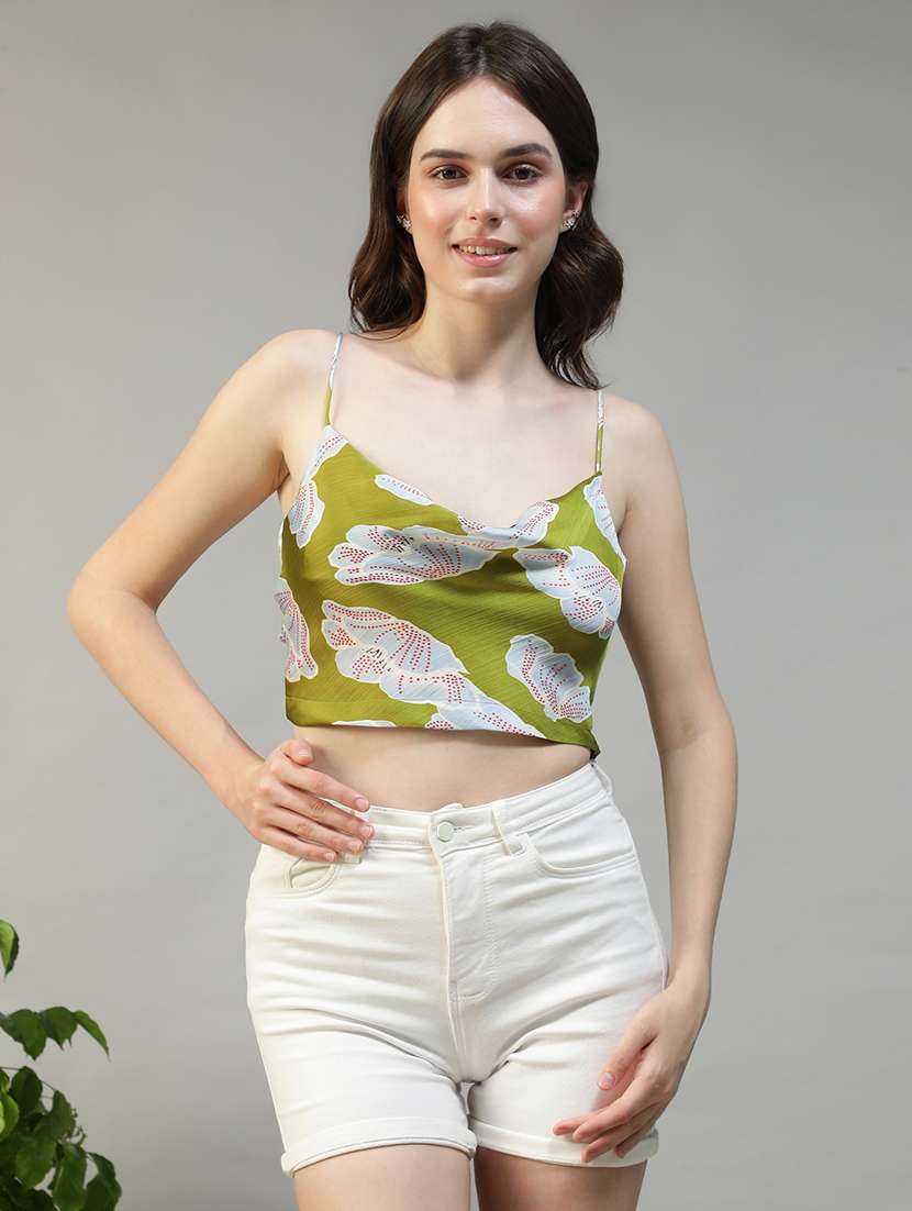 women printed shoulder strap crop top - 22147488 - Zoom Image - 0