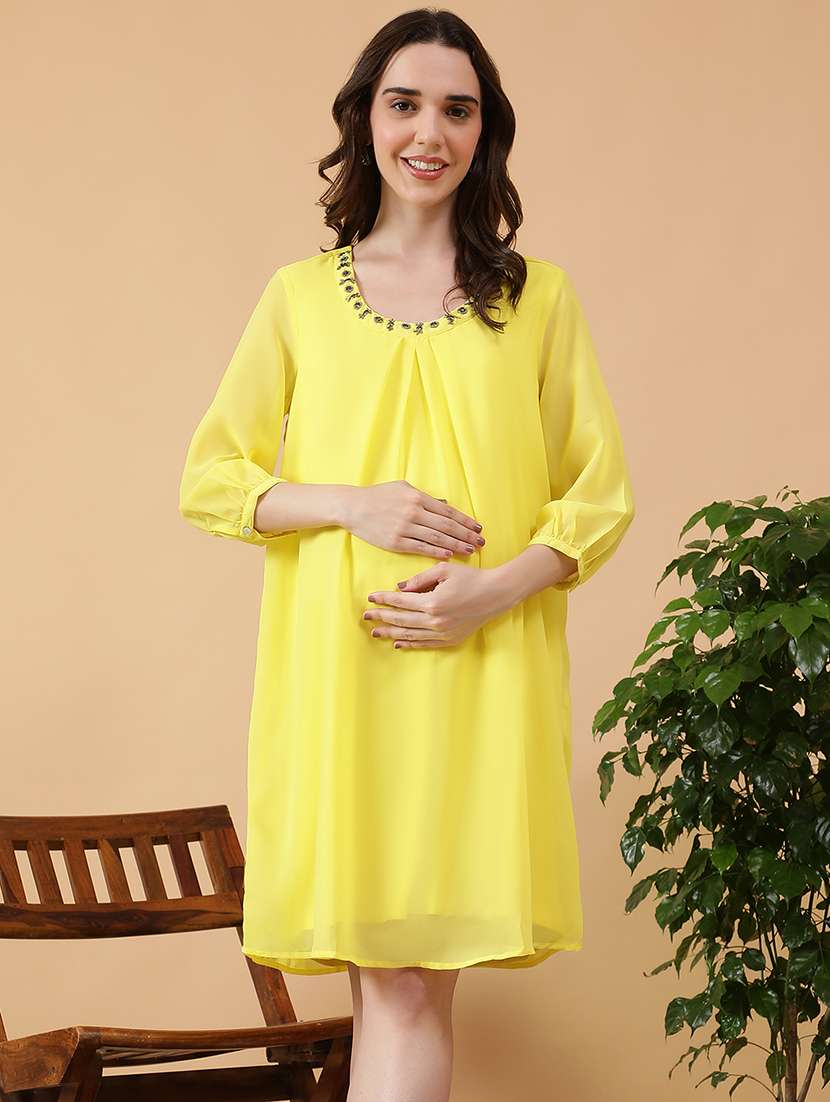 women solid long sleeve maternity wear dress