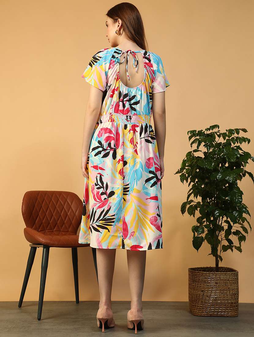 women printed puff sleeve fit & flare dress - 22147508 -  Standard Image - 5