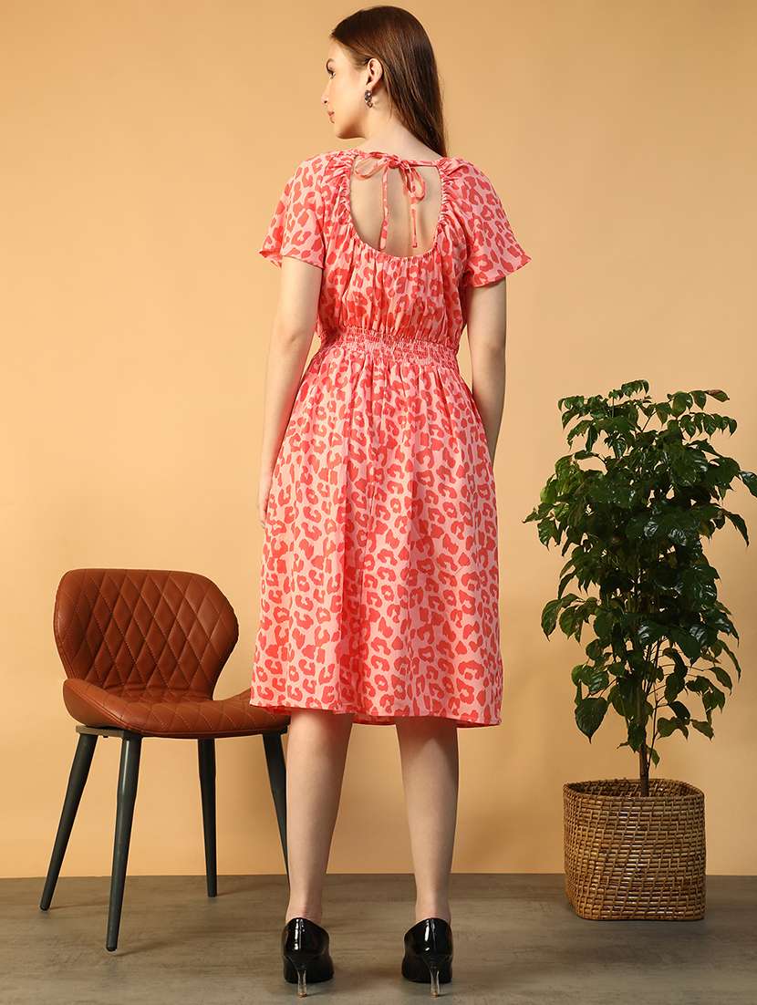 women animal print flared sleeve fit & flare dress - 22147509 -  Standard Image - 5