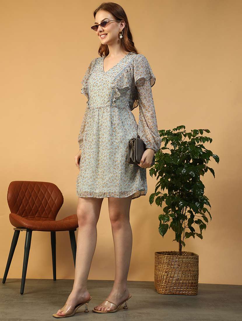 women printed  puff sleeve a-line dress - 22147510 -  Standard Image - 3