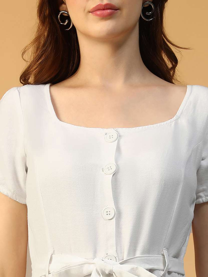 women  white solid short sleeve a-line dress - 22147511 -  Standard Image - 5