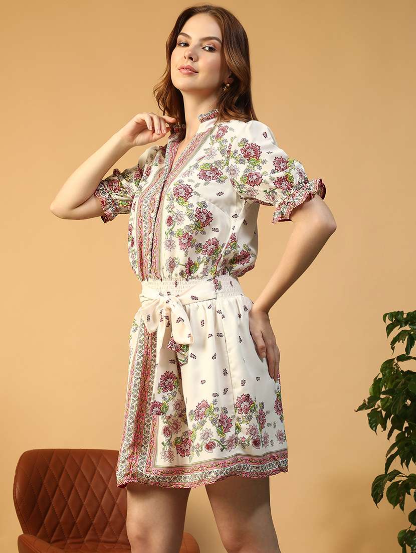 women printed puff sleeve fit & flare dress - 22147513 -  Standard Image - 3