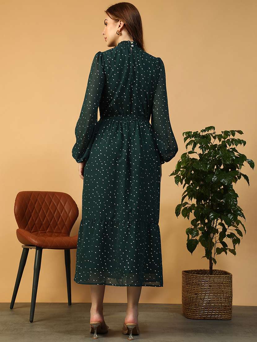 women printed mock neck puff sleeve tiered dress - 22147516 -  Standard Image - 5