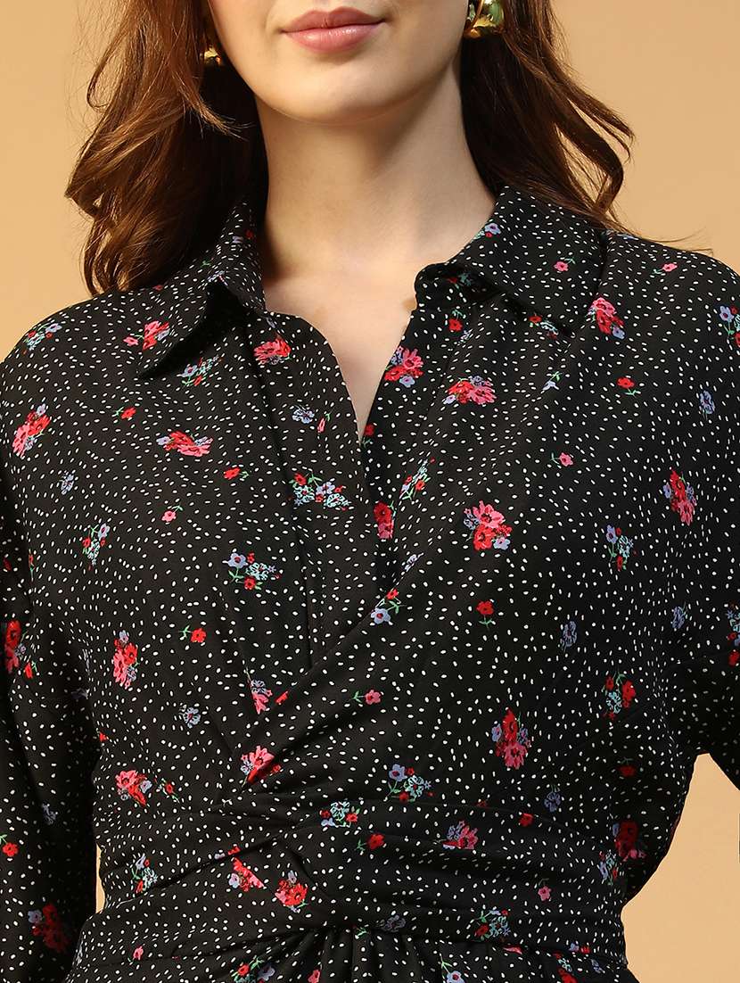 women printed collared long sleeve wrap dress - 22147517 -  Standard Image - 5