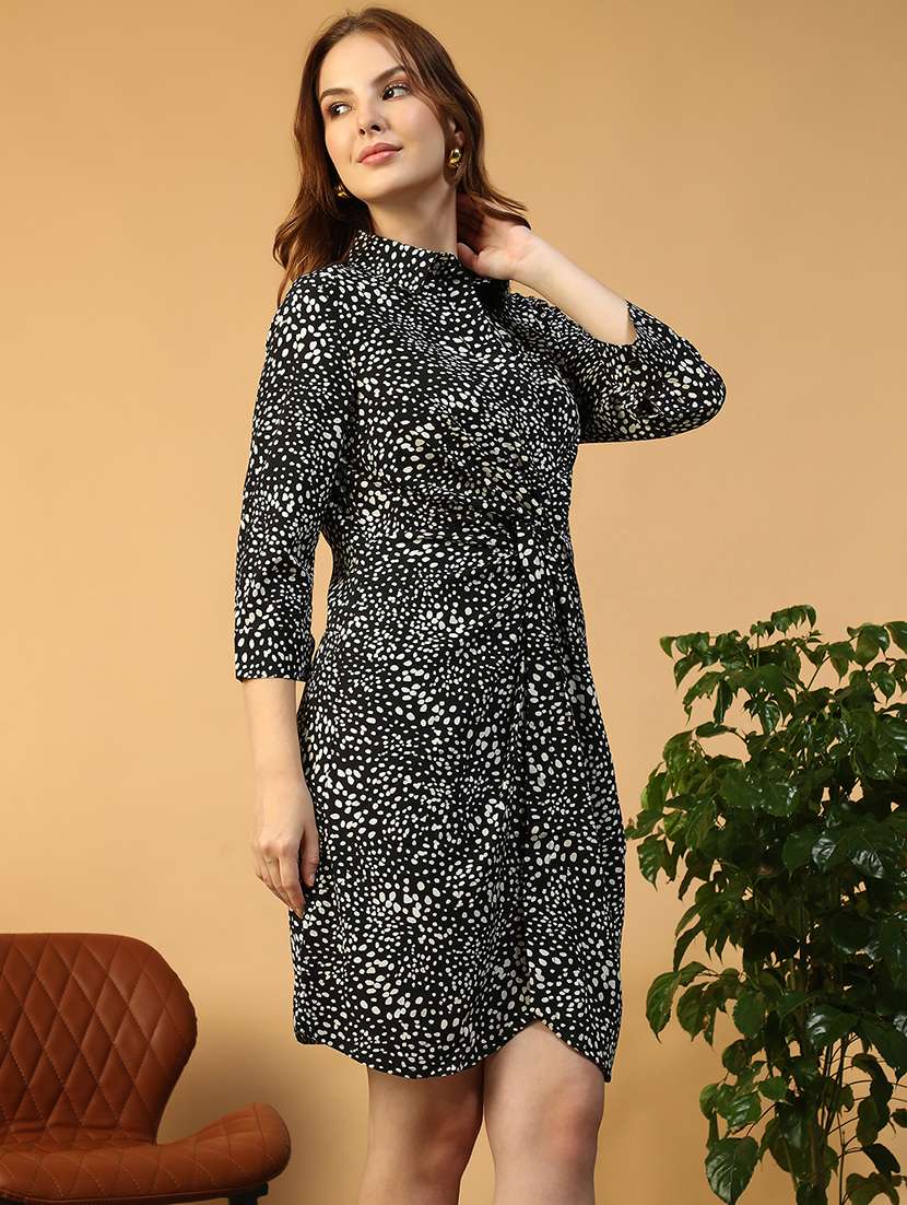 women printed three quarter sleeve a-line dress