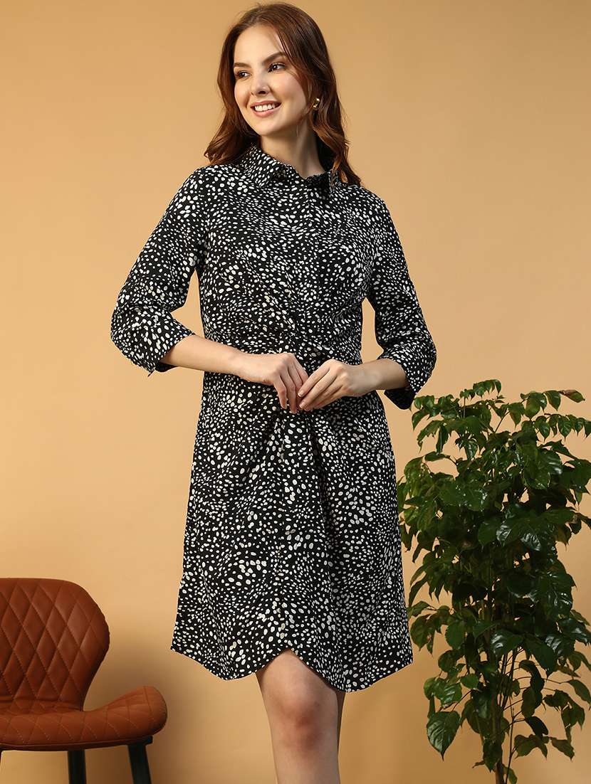 women printed three quarter sleeve a-line dress - 22147520 -  Standard Image - 5
