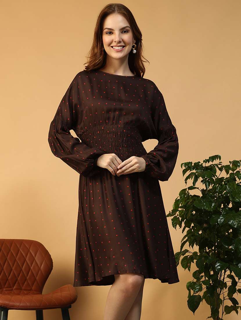 women printed puff sleeve fit & flare dress - 22147521 -  Zoom Image - 0