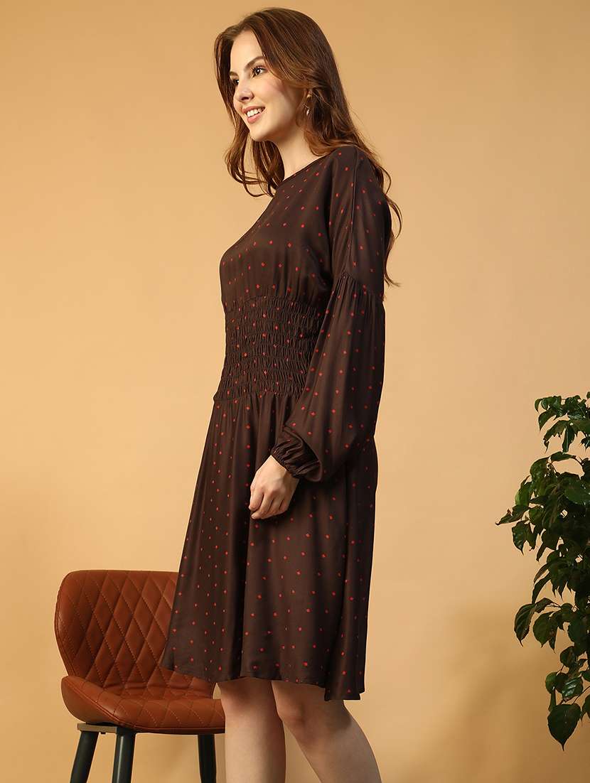 women printed puff sleeve fit & flare dress - 22147521 -  Standard Image - 3