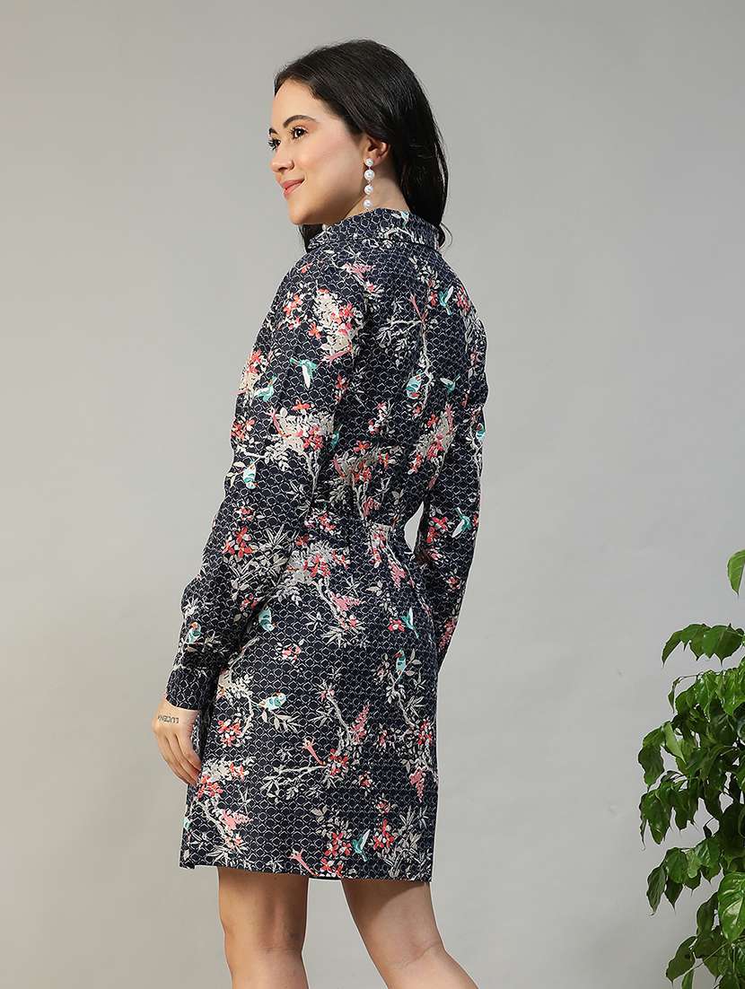 women printed collared puff sleeve a-line dress - 22147522 -  Standard Image - 3