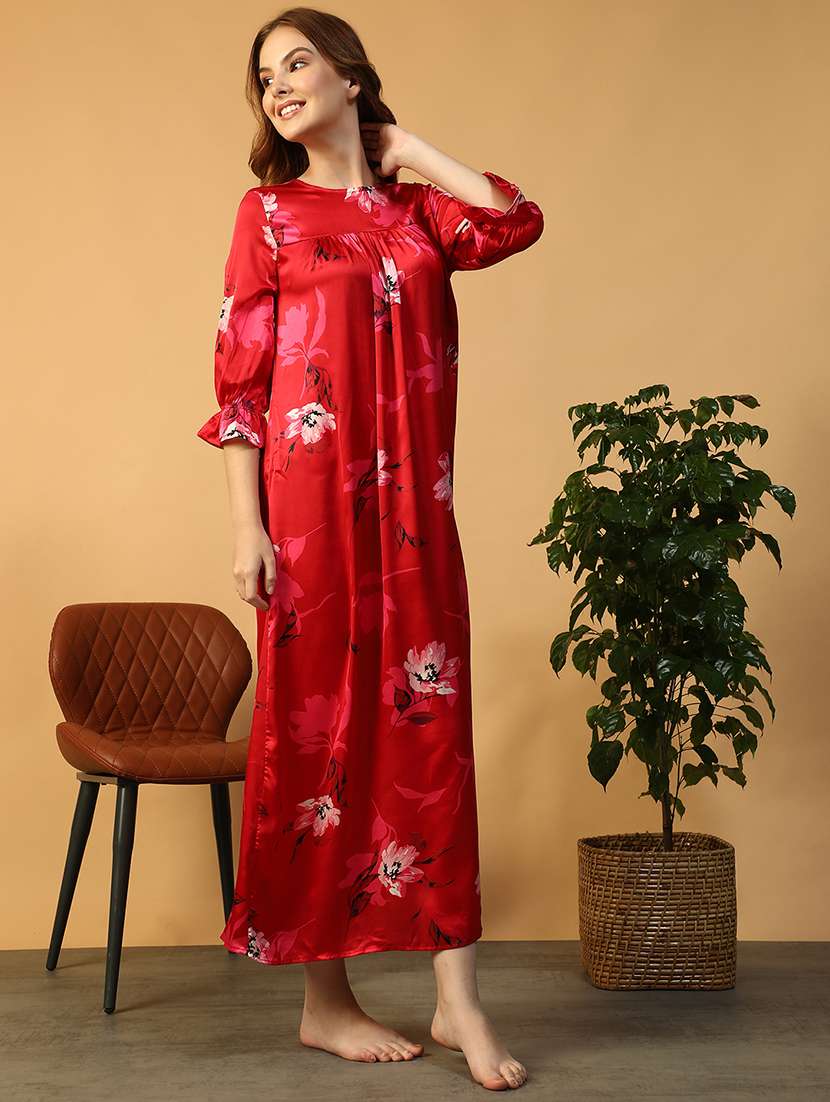 women floral print three quarter sleeve nighty - 22147533 -  Standard Image - 5