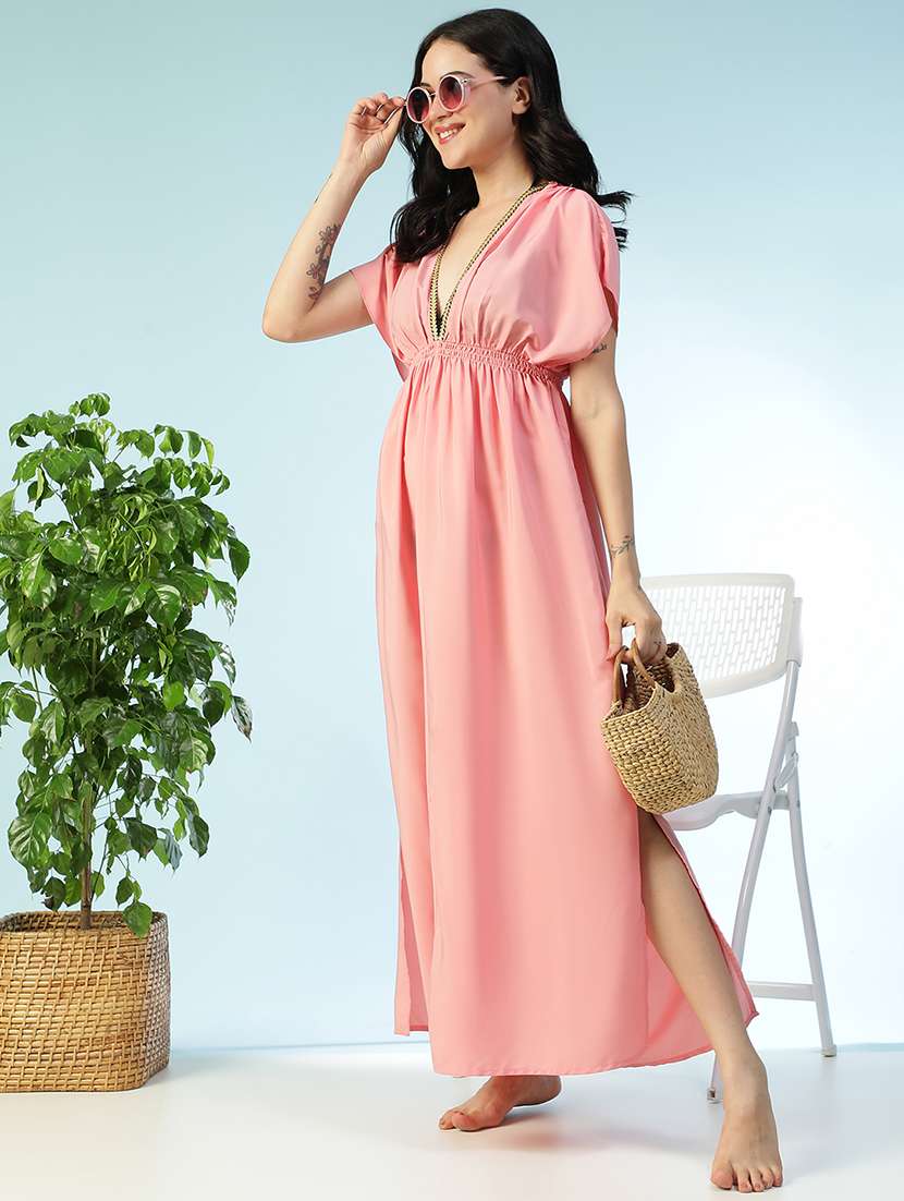 women solid short sleeve beachwear coverup