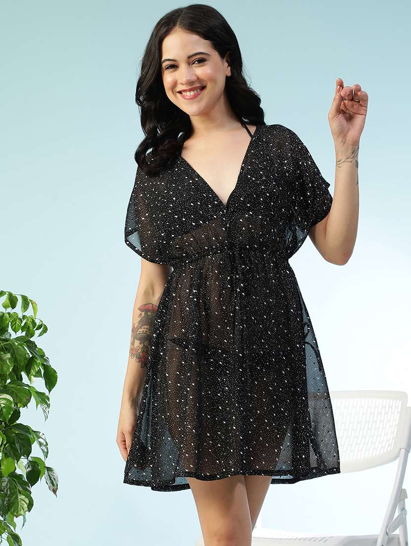 women printed short sleeve coverup dress