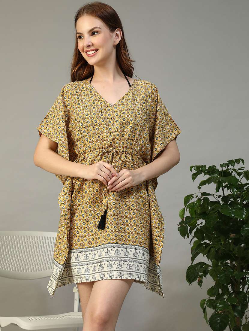 women printed short sleeve beachwear coverup dress