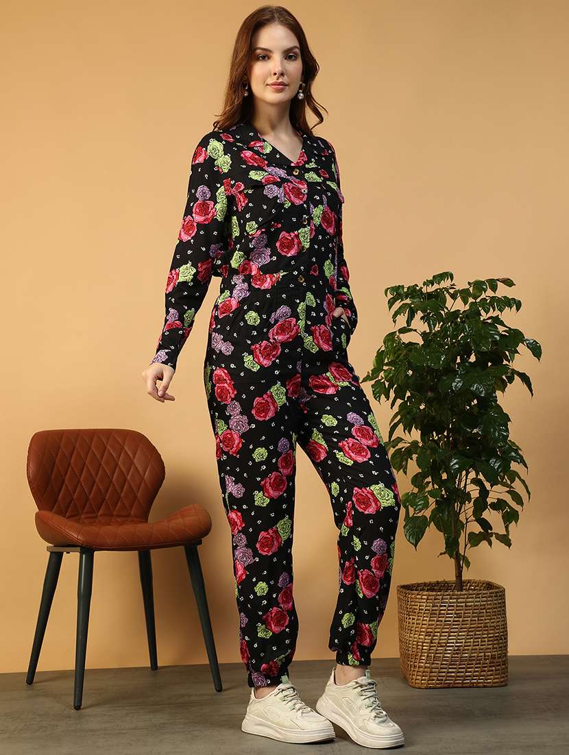 women floral print collared long sleeve jumpsuit - 22147545 -  Standard Image - 5