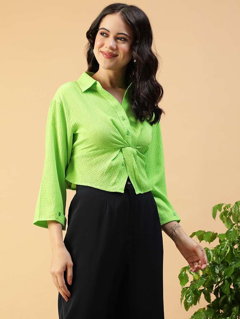 women solid collared long sleeve shirt - 22147555 -  Standard Image - 3