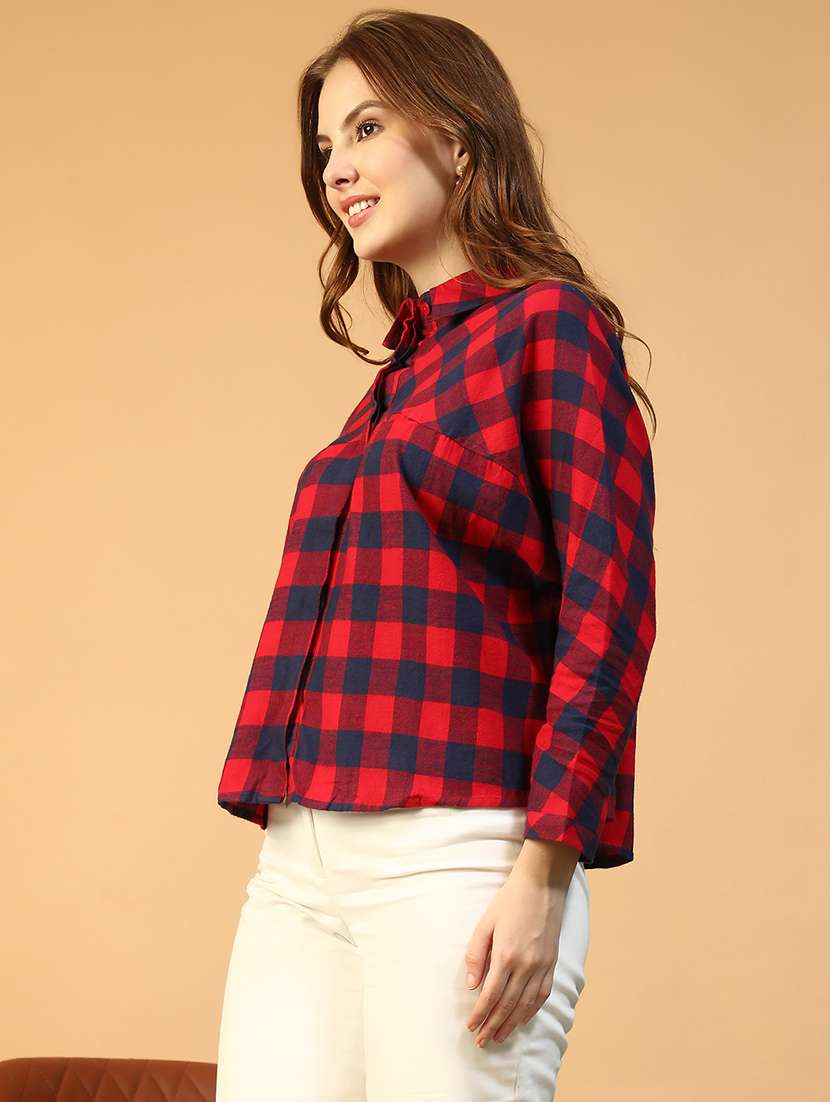 women checkered collared long sleeve shirt - 22147560 -  Standard Image - 3