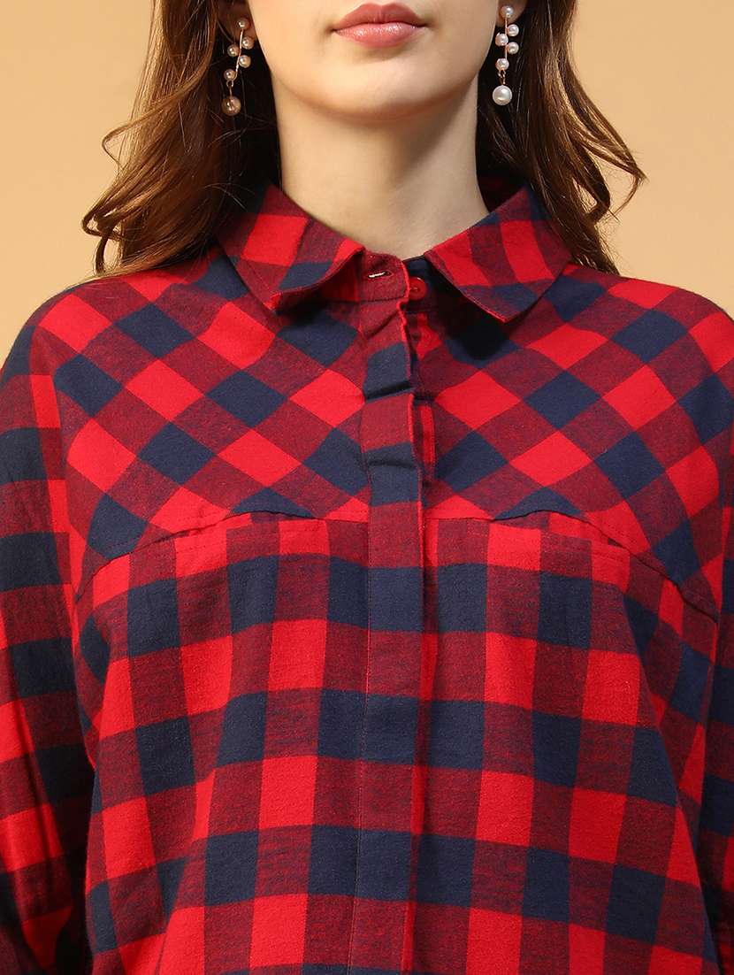 women checkered collared long sleeve shirt - 22147560 -  Standard Image - 5