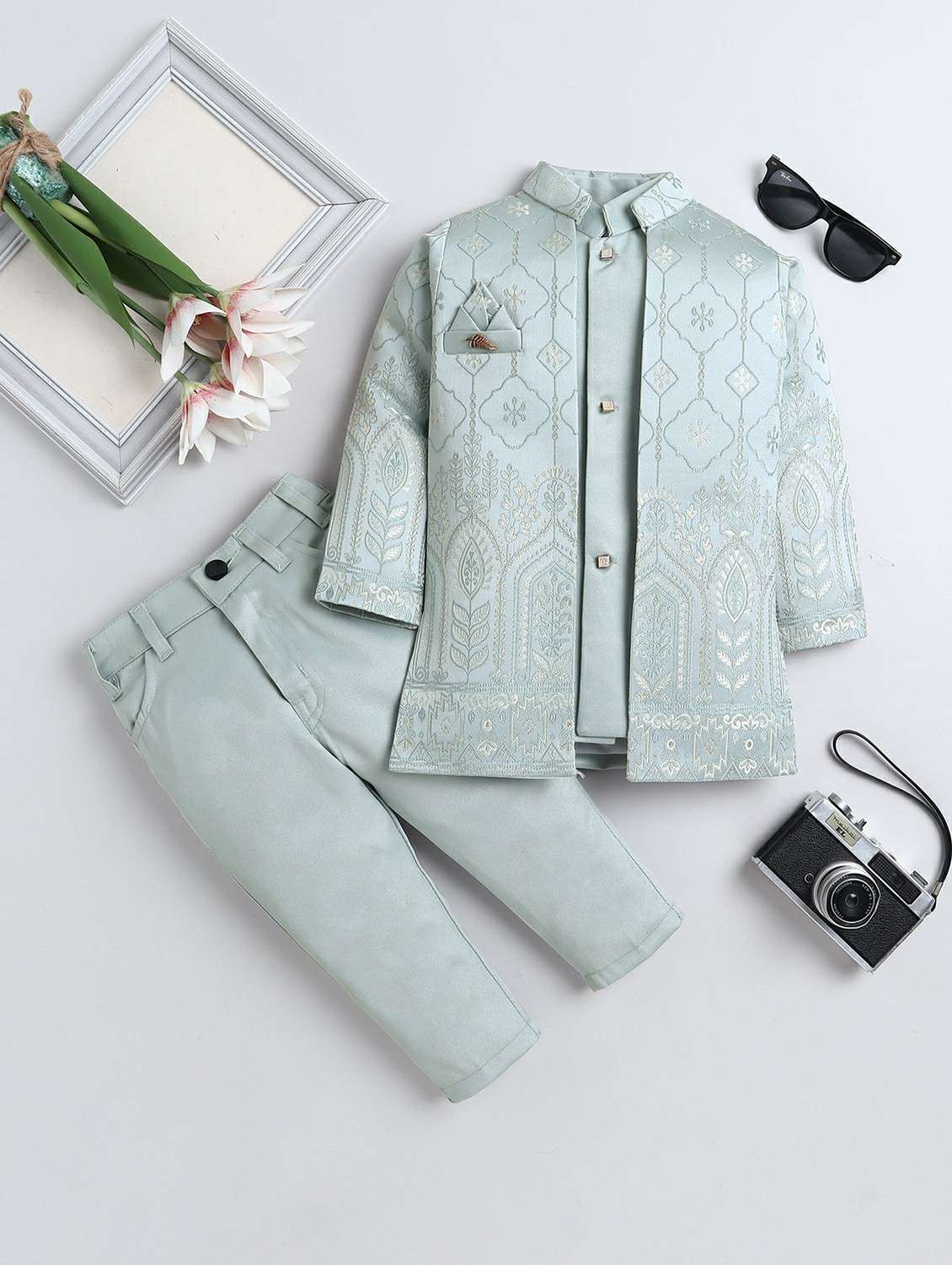 boys self designed long sleeve sherwani set - 22147595 -  Zoom Image - 0