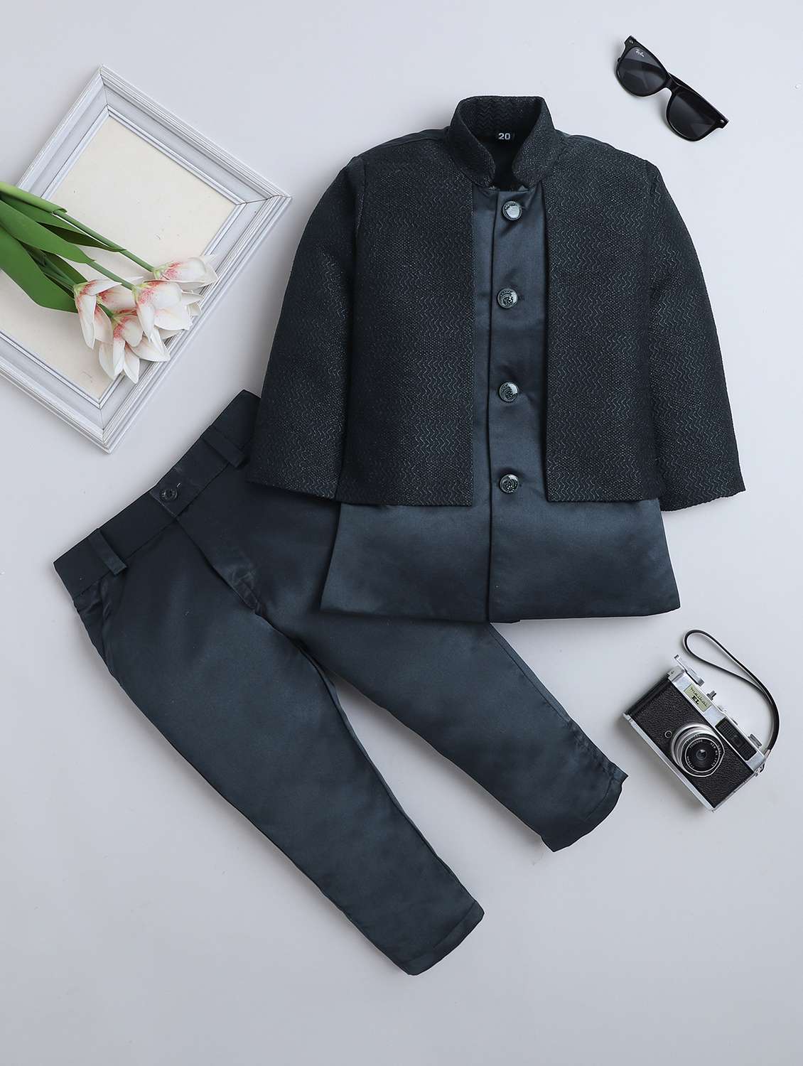 boys self designed long sleeve sherwani set - 22147599 -  Zoom Image - 0