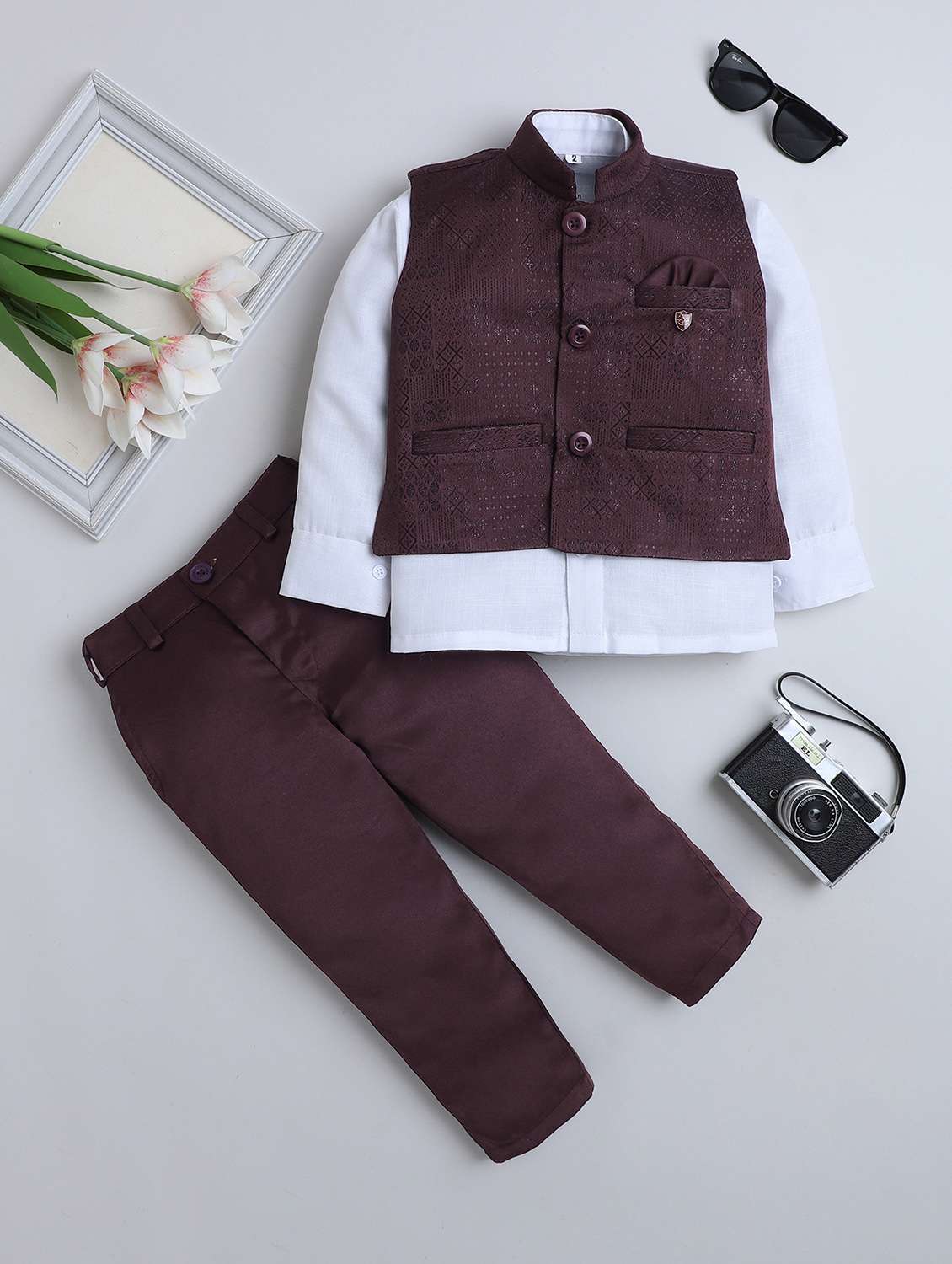 boys self design 3 piece suit set