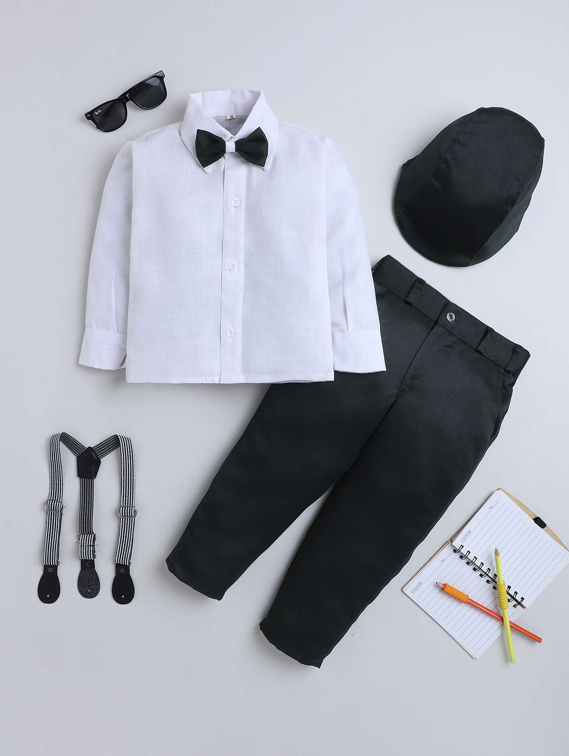 boys solid shirt & trouser with cap set - 22147676 -  Zoom Image - 0