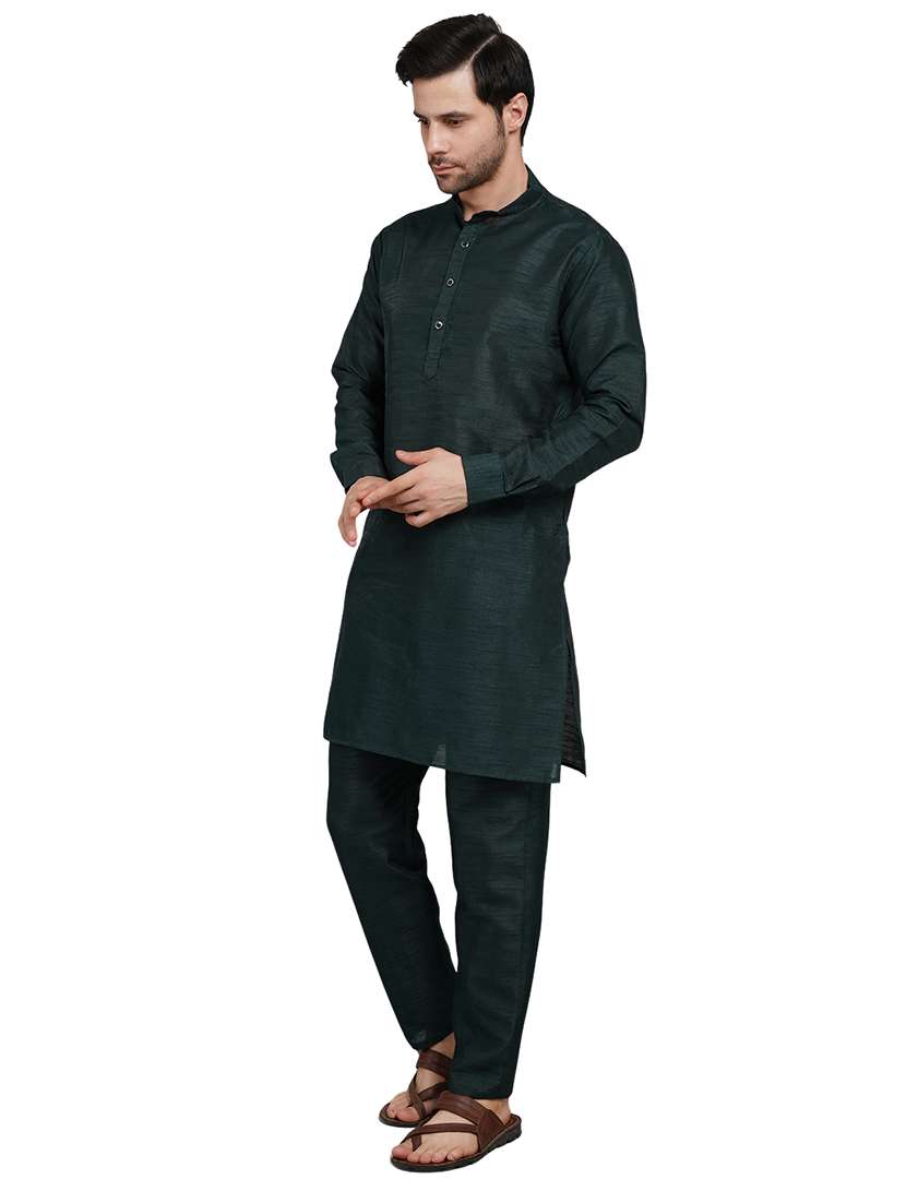 men solid long sleeve kurta with trousers ethnic wear set - 22147686 -  Standard Image - 3