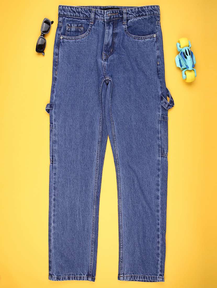 boys solid mid rise slim fit jeans