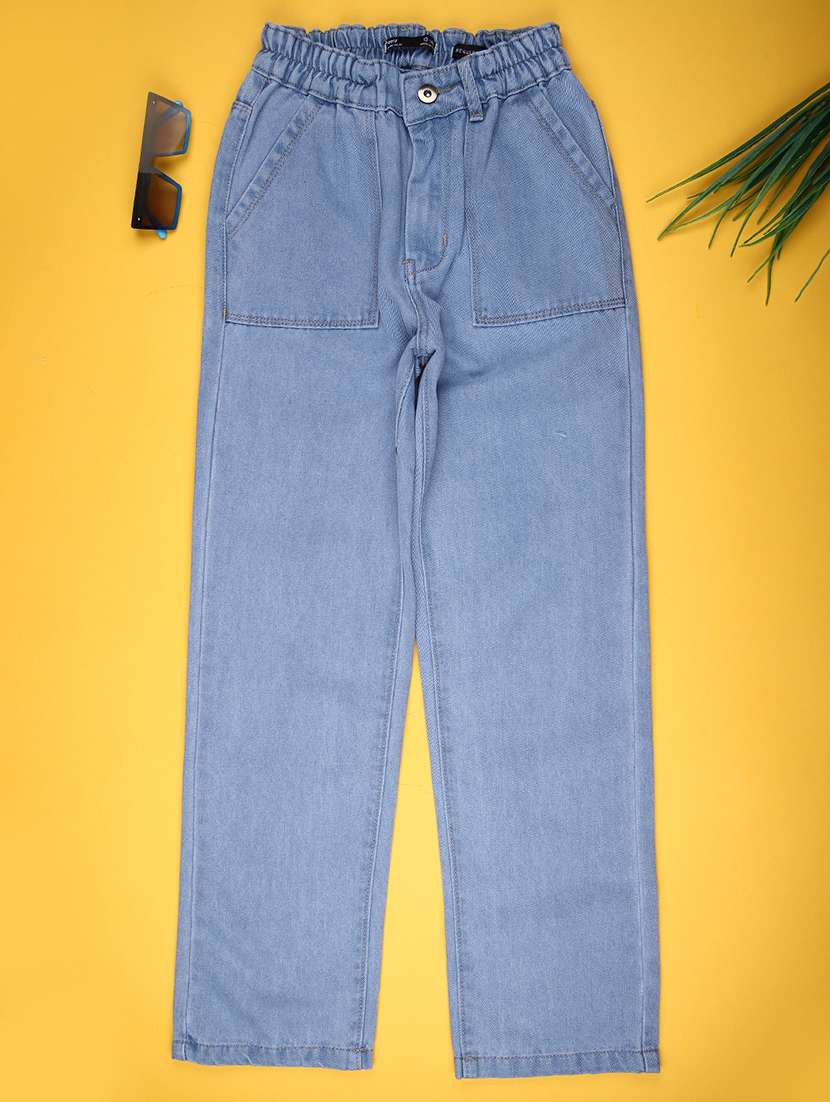 girls solid mid rise stright fit jeans