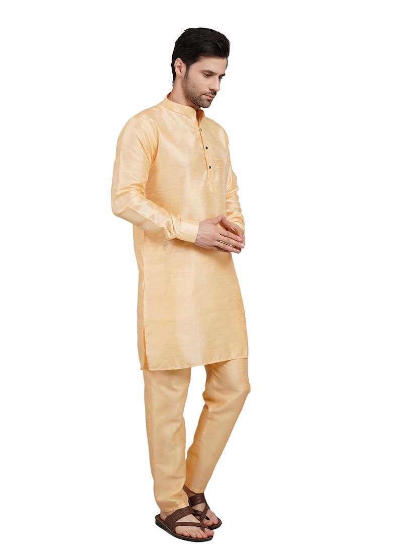 men solid long sleeve kurta with trousers ethnic wear set - 22147705 -  Standard Image - 3