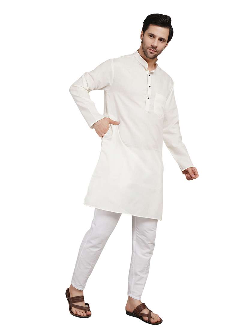 men solid long sleeve kurta with trousers ethnic wear set - 22147726 -  Standard Image - 3