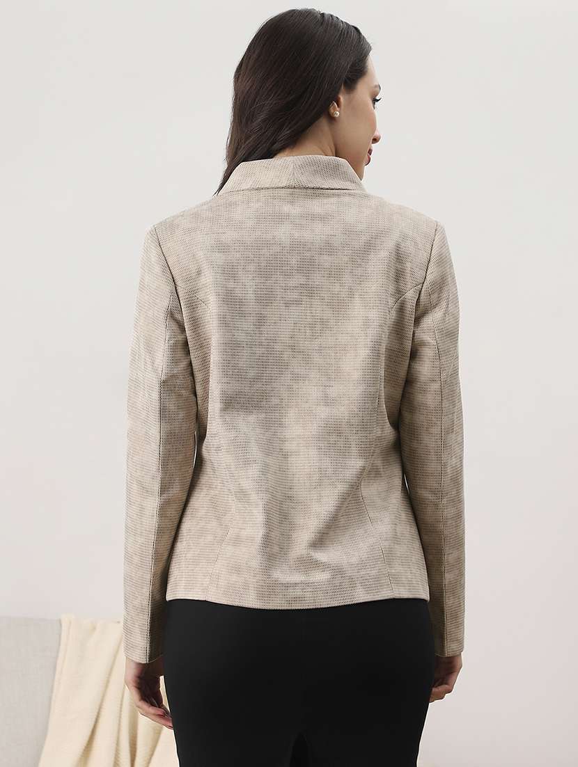 globus women beige shawl collar long sleeves self design 2 pockets winterwear overcoat - 22147775 -  Standard Image - 3