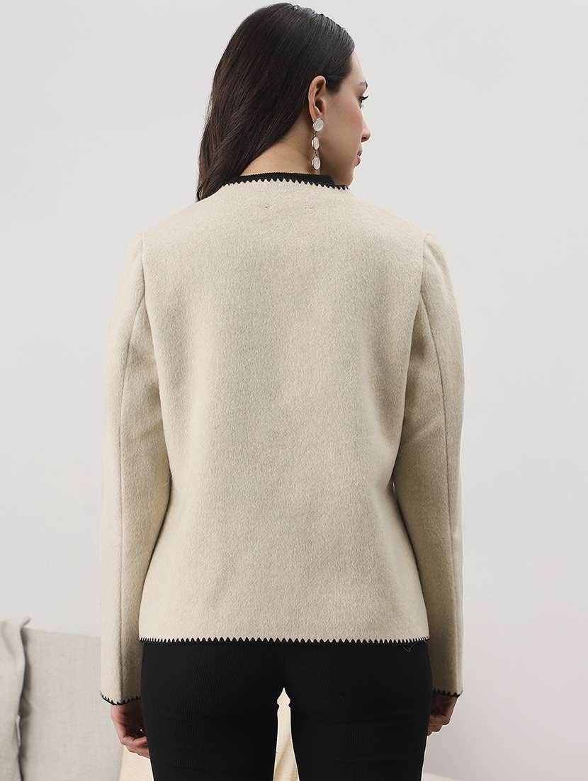 globus women camel beige round neck long sleeves embroidered detail self design 2 pockets winterwear overcoat - 22147781 -  Standard Image - 3