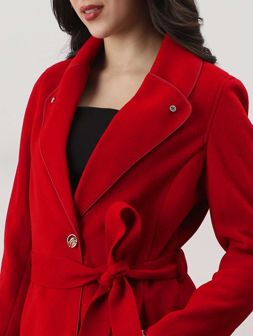 women solid long sleeve trench coat - 22147783 - Standard Image - 5