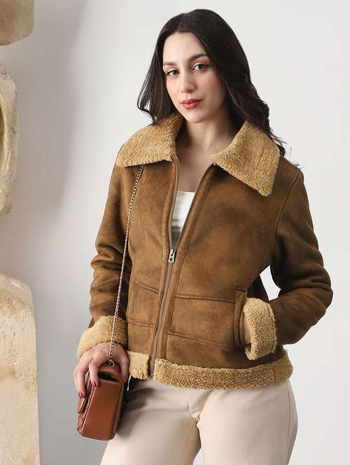 women solid collared long sleeve jacket - 22147784 - Standard Image - 0