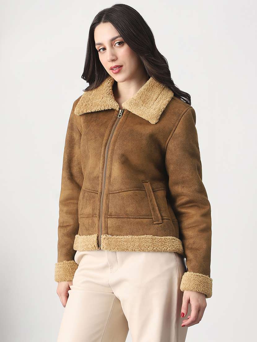 women solid collared long sleeve jacket - 22147784 - Standard Image - 3
