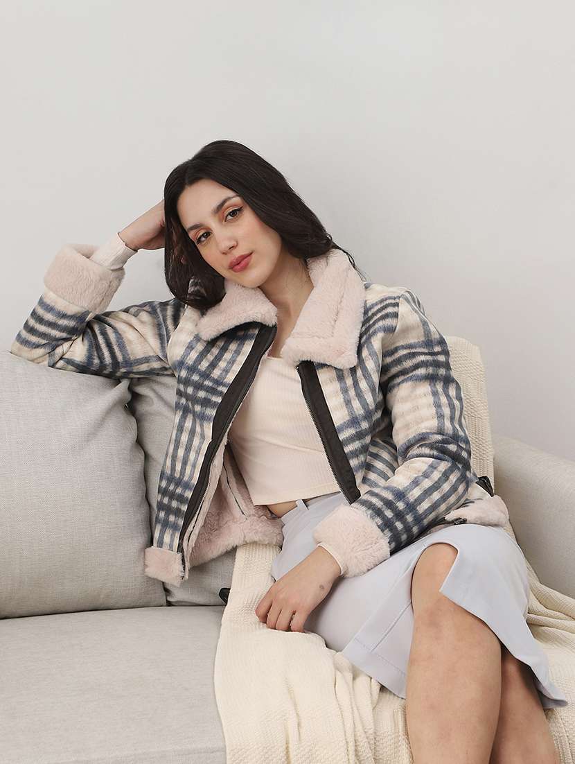 women checkered long sleeve regular jacket