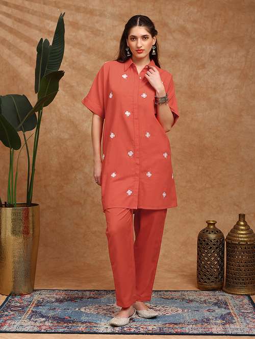 women embroidered short sleeve ethnic co-ord set - 22147802 -  Standard Image - 0
