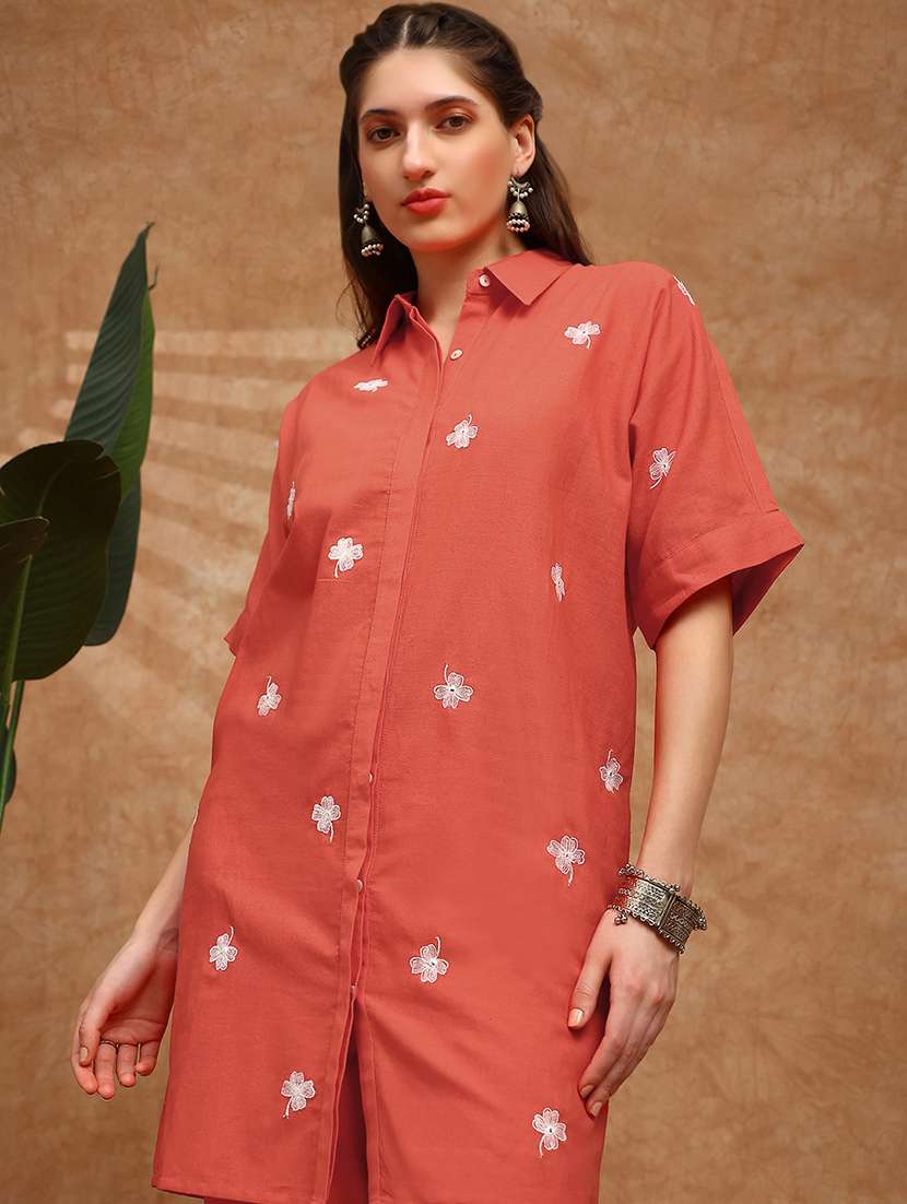 women embroidered short sleeve ethnic co-ord set - 22147802 -  Standard Image - 3