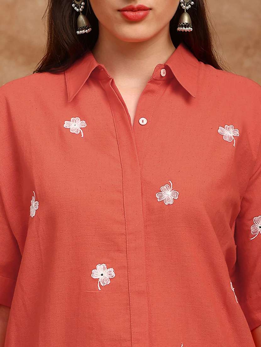 women embroidered short sleeve ethnic co-ord set - 22147802 -  Standard Image - 5