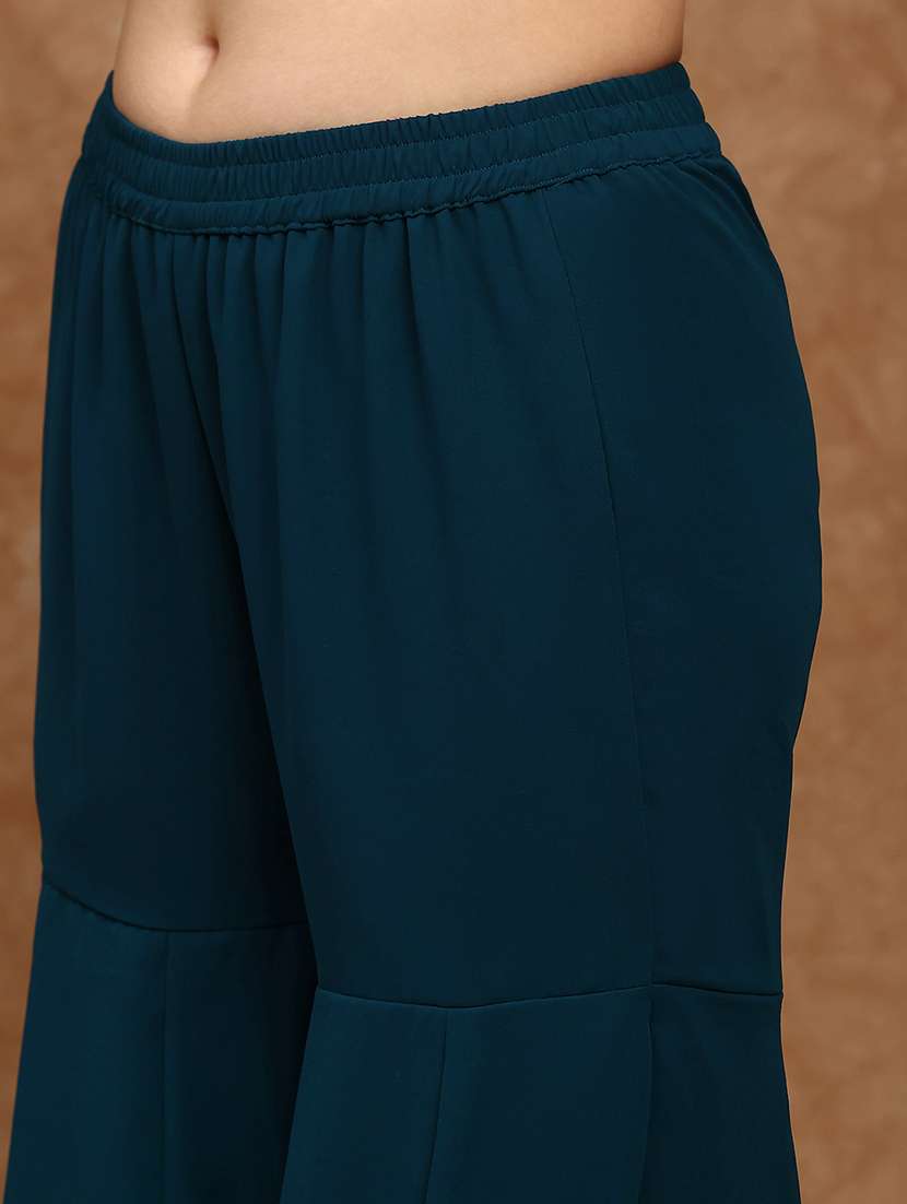 globus women teal v-neck floral zari embroidered yoke georgette a-line kurta with sharara festive set - 22147804 -  Standard Image - 3