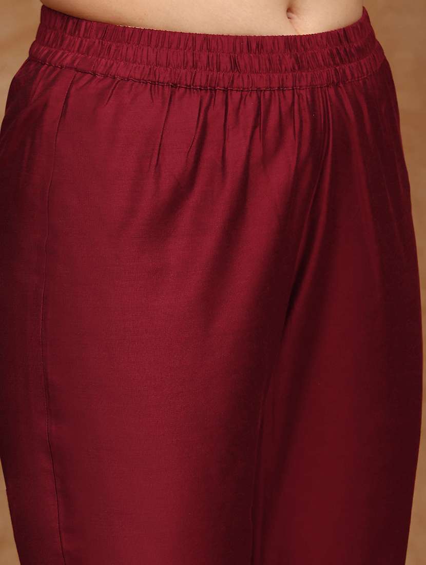 globus women maroon v-neck floral foil print angrakha a-line kurta with pants festive set - 22147805 -  Standard Image - 5